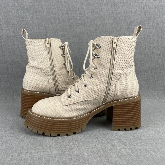 MIA Boots Womens 7.5 Cream Faux Leather Snake Embossed Combat Platform Y2K 90s - Picture 7 of 16